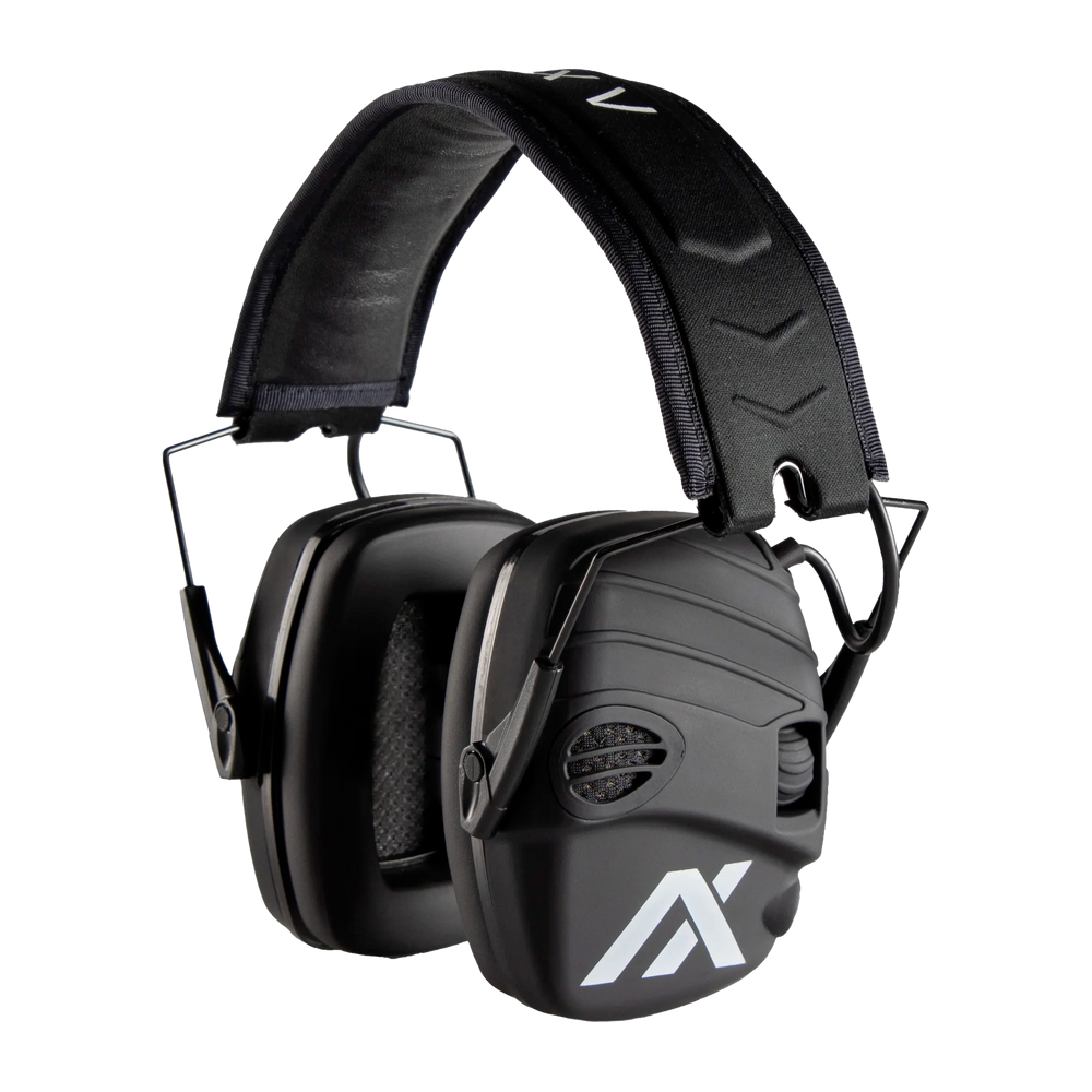 Axil TRACKR™ electronic ear-muffs with padded ear cups and adjustable headband for hearing protection and noise reduction.
