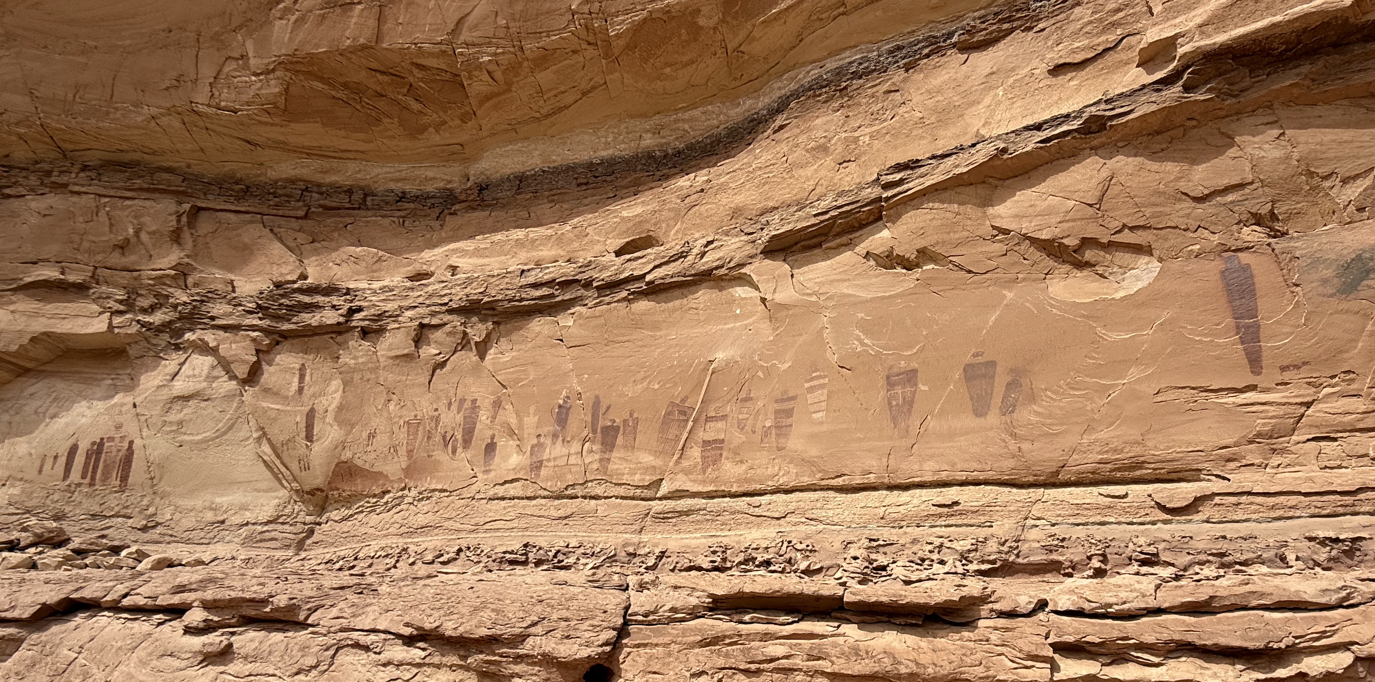 Grand Gallery in Horseshoe Canyon features petroglyphs and pictographs from ancient civilizations, in the Northeast corner of Canyonlands National Park