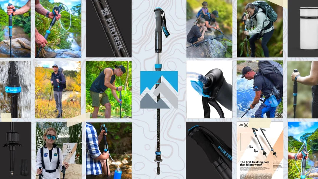 PurTrek is the world's 1st and only water filtering trekking pole. Save weight and space, and never go without life-preserving water. PurTrek filters up to 2 liters a minute – 2x the normal filter – and has a 2,000 gallon capacity per filter cartridge.